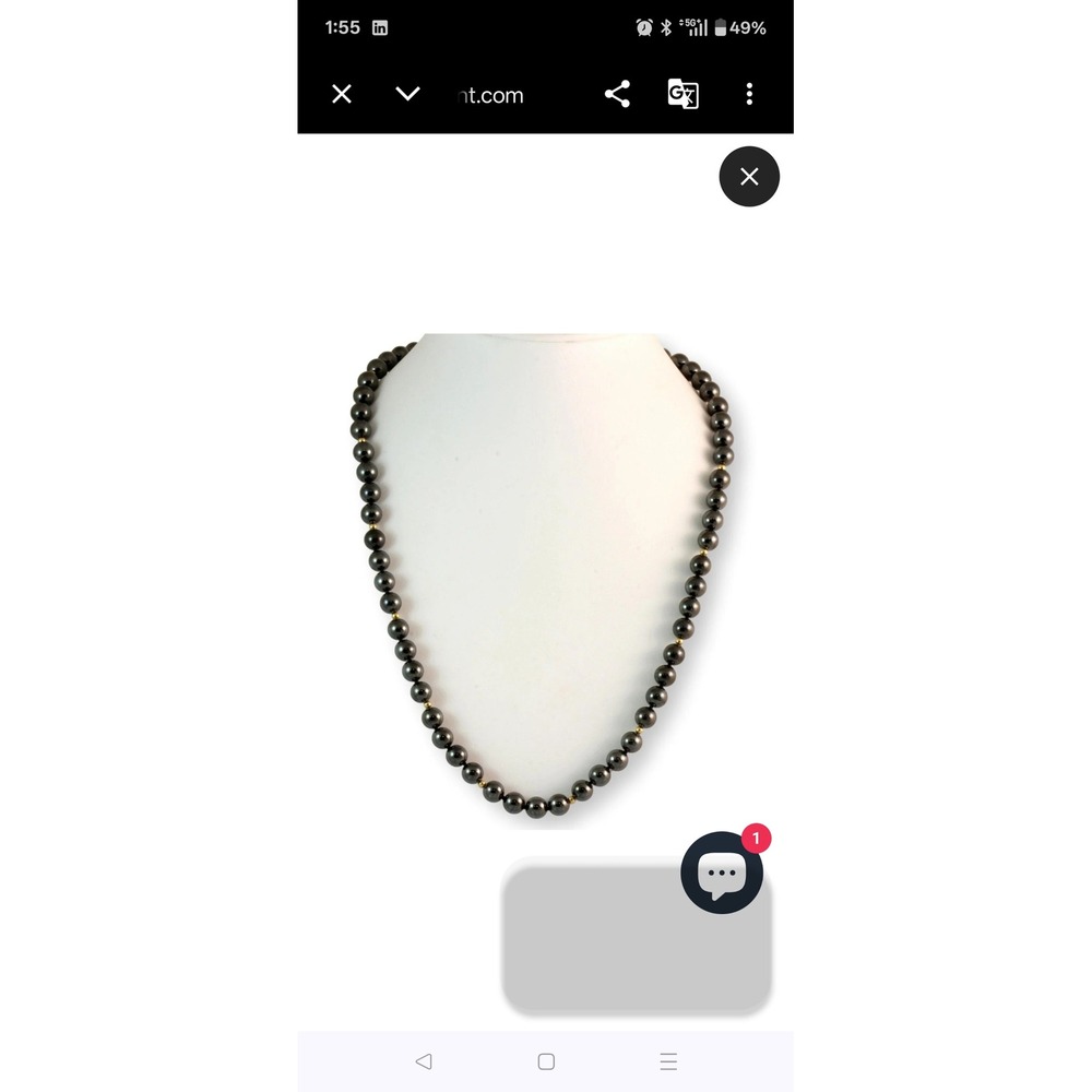 Hematite Bead Necklace with 14k Gold Spacers 25 Inch Continuous Strand